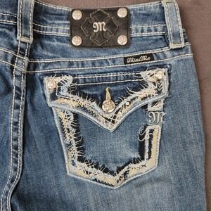 Miss Me Jeans Womens 31 Blue Boot Cut Embellished Pockets JP7032B Denim